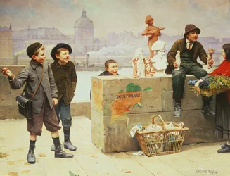 Jóvenes vendedores ambulantes en el Pont Des Arts, París